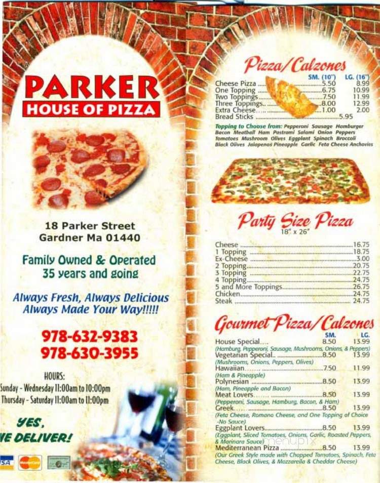 Parker House Of Pizza - Gardner, MA menu_pic