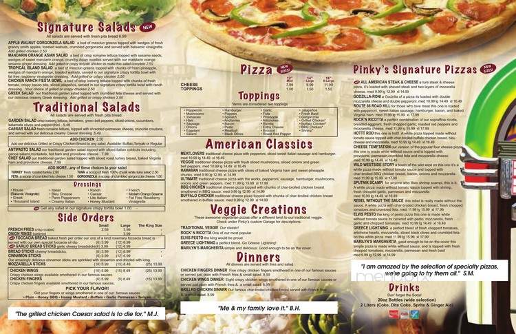 Pinky's Famous Pizza - Medford, MA menu_pic