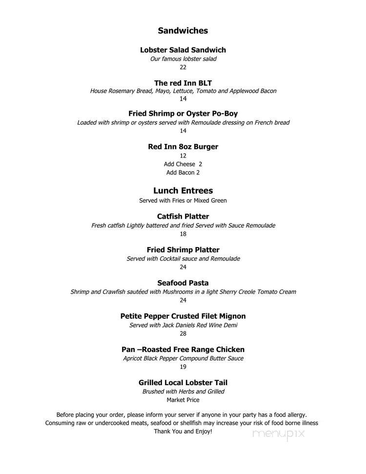 Red Inn & Restaurant - Provincetown, MA menu_pic