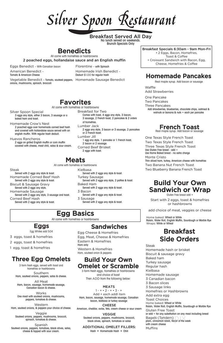 Silver Spoon Restaurant - Easthampton, MA menu_pic