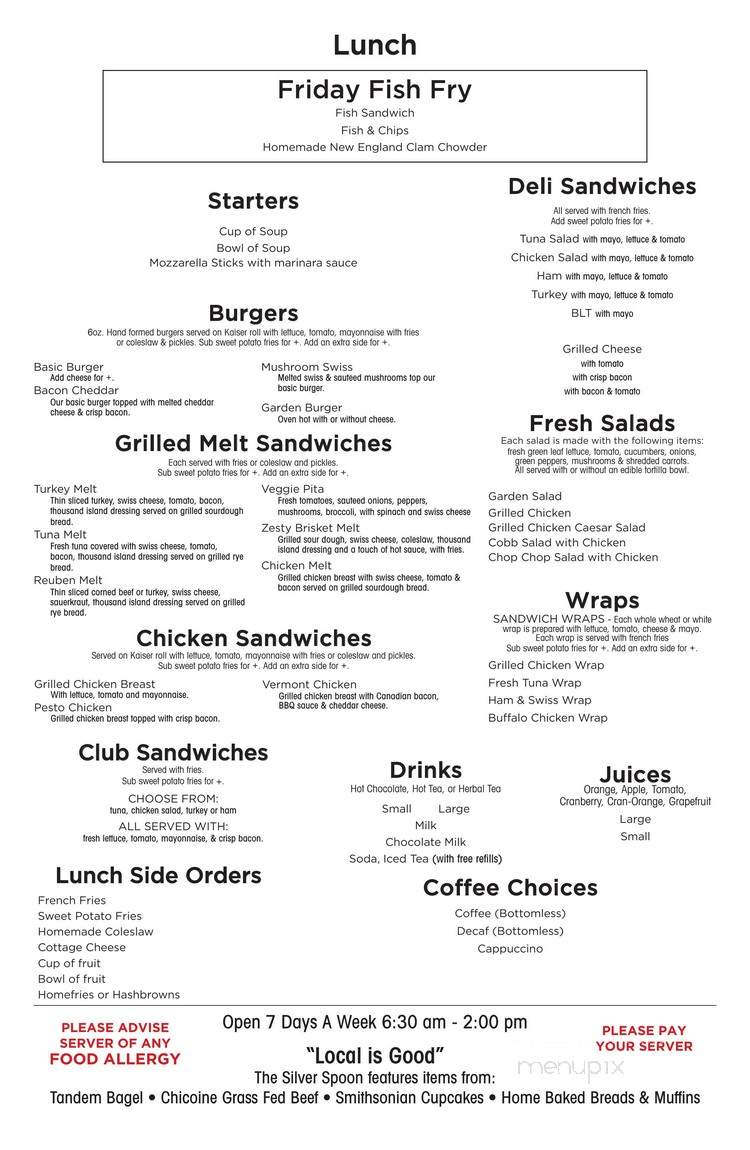 Silver Spoon Restaurant - Easthampton, MA menu_pic