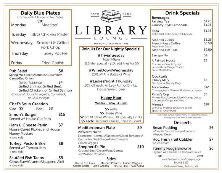 Library Lounge - Jackson, MS menu_pic
