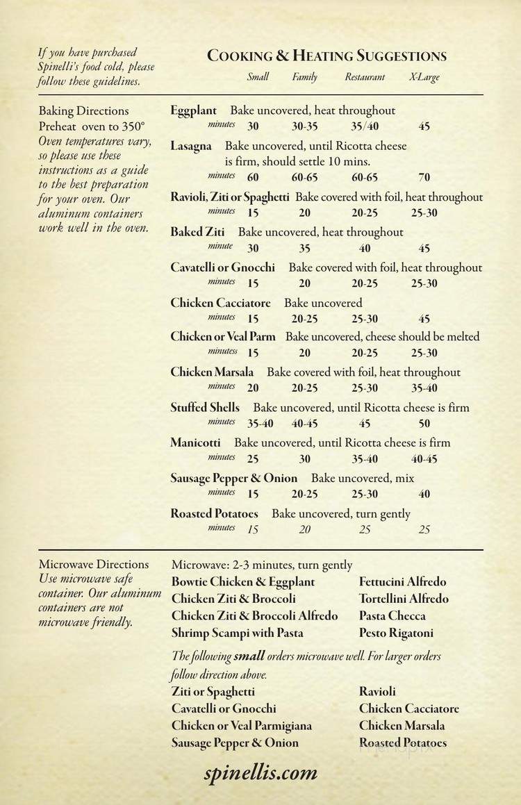 Spinelli's Pasta & Pastry Shop - Lynnfield, MA menu_pic