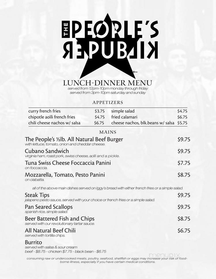 People's Repulic - Cambridge, MA menu_pic