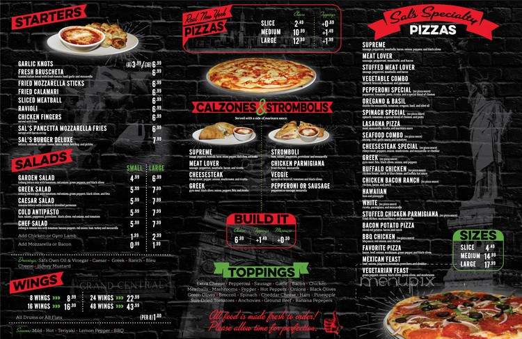 sals ny pizza menu