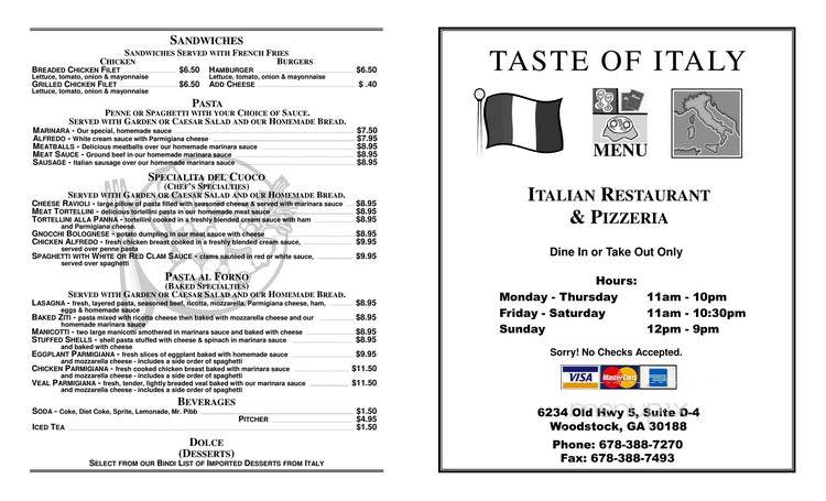 Taste Of Italy - Woodstock, GA menu_pic