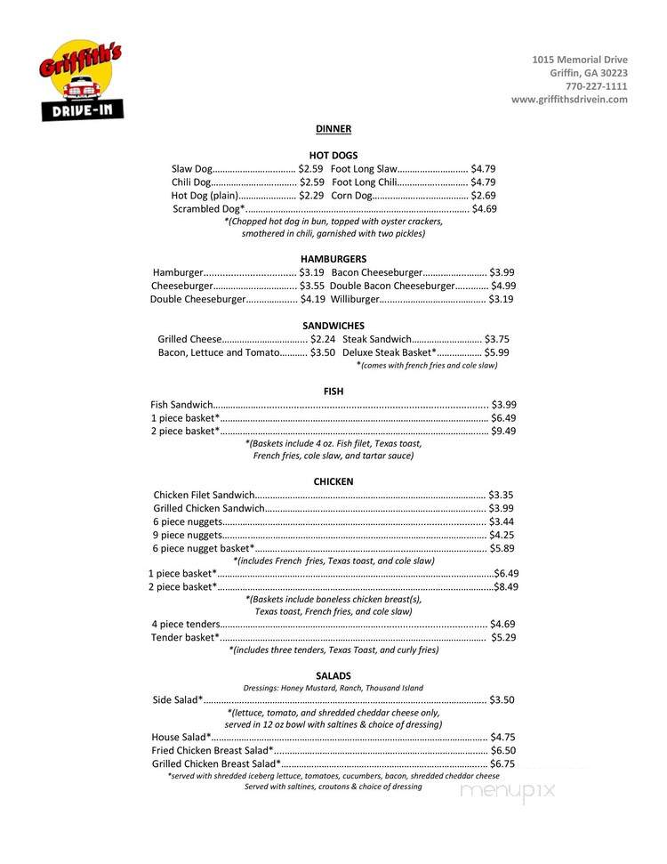 Griffith's Drive-In - Griffin, GA menu_pic