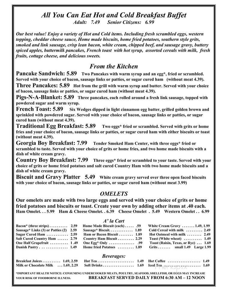 Country Cupboard Restaurant - Byron, GA menu_pic