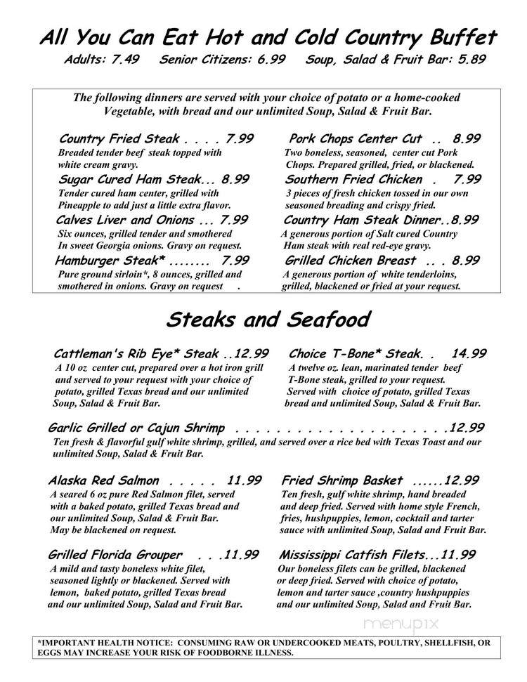 Country Cupboard Restaurant - Byron, GA menu_pic