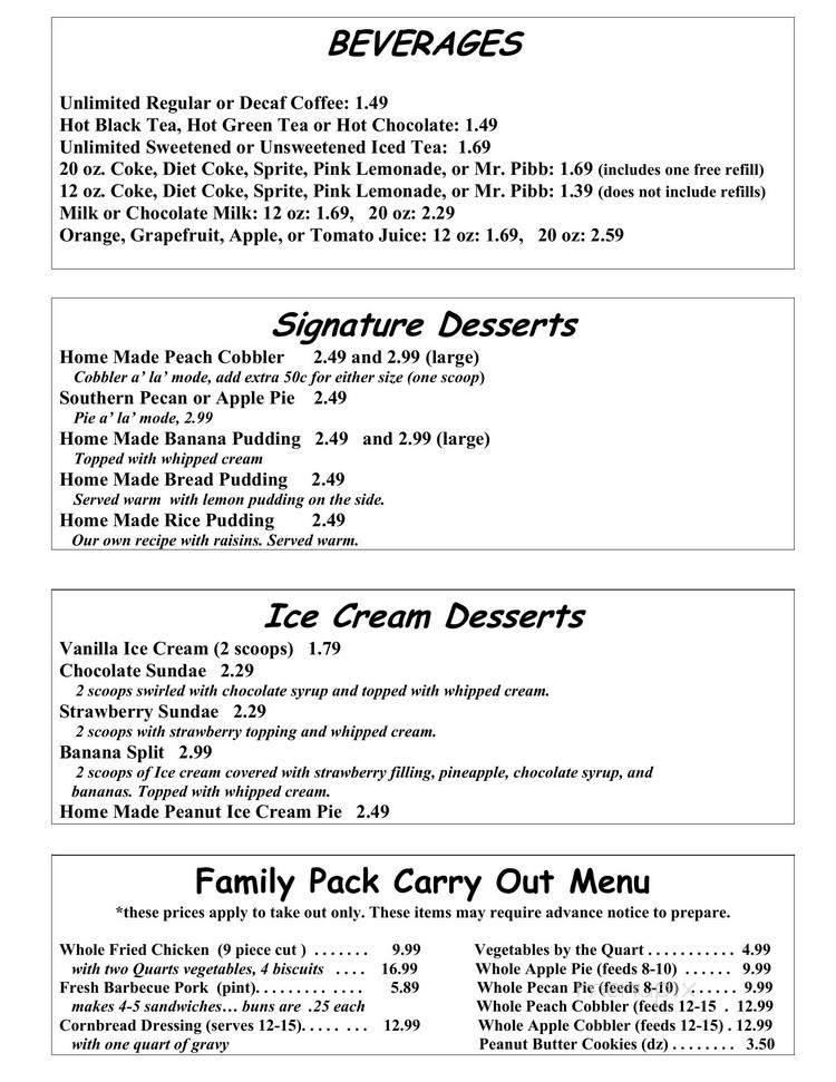 Country Cupboard Restaurant - Byron, GA menu_pic