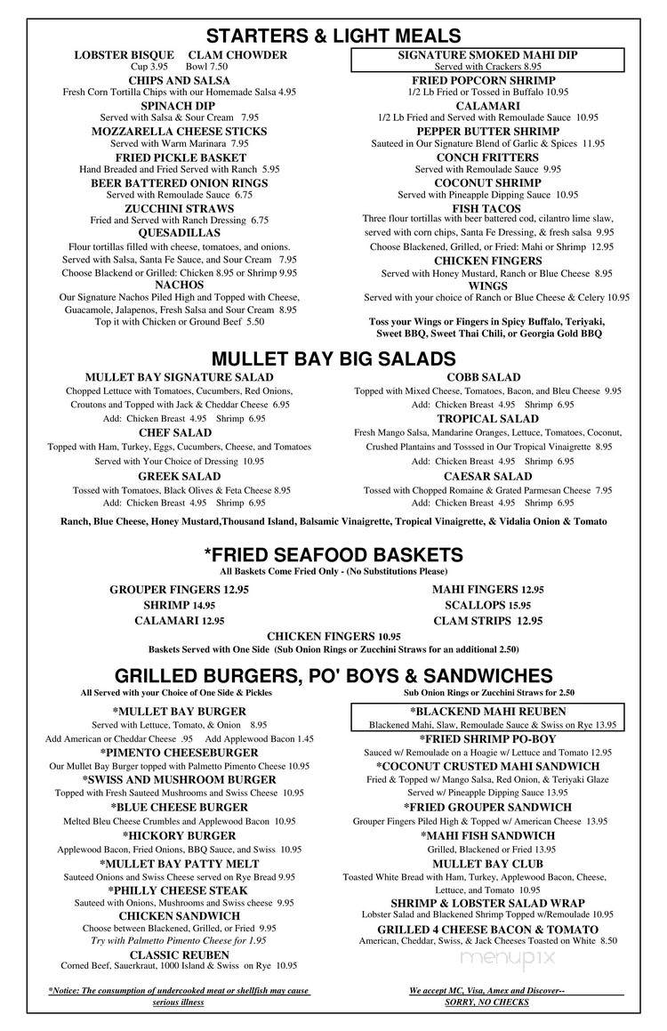 Mullet Bay Restaurant - St Simons Island, GA menu_pic
