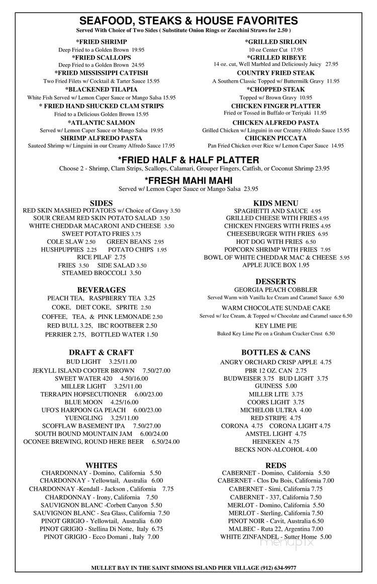 Mullet Bay Restaurant - St Simons Island, GA menu_pic