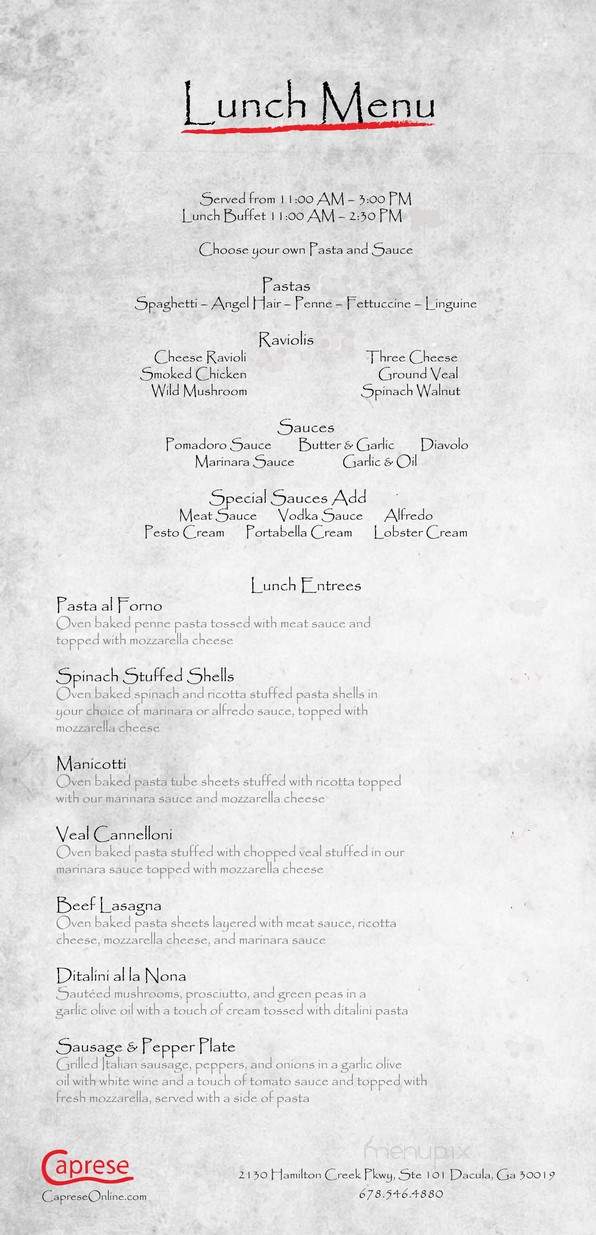 Caprese - Dacula, GA menu_pic