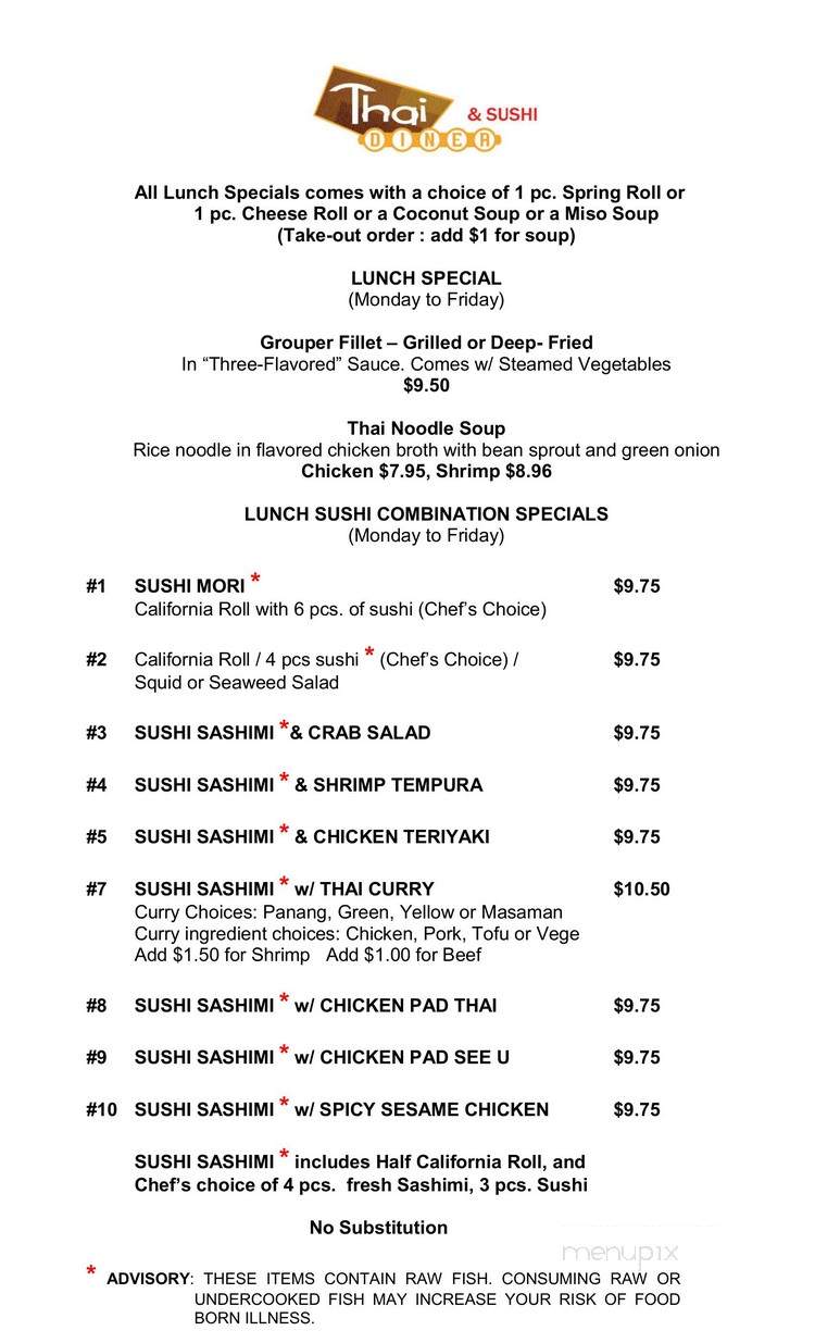 Thai Diner & Sushi - Lawrenceville, GA menu_pic