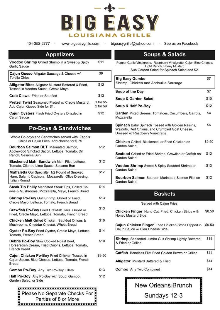 Big Easy Cajun - Atlanta, GA menu_pic