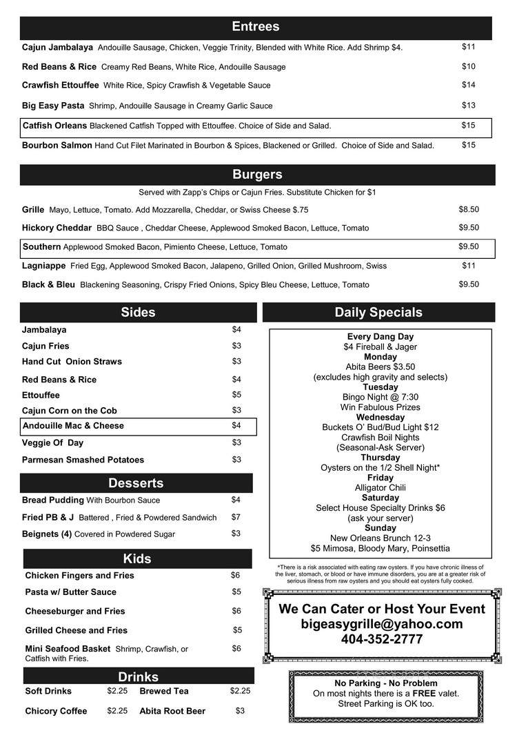 Big Easy Cajun - Atlanta, GA menu_pic