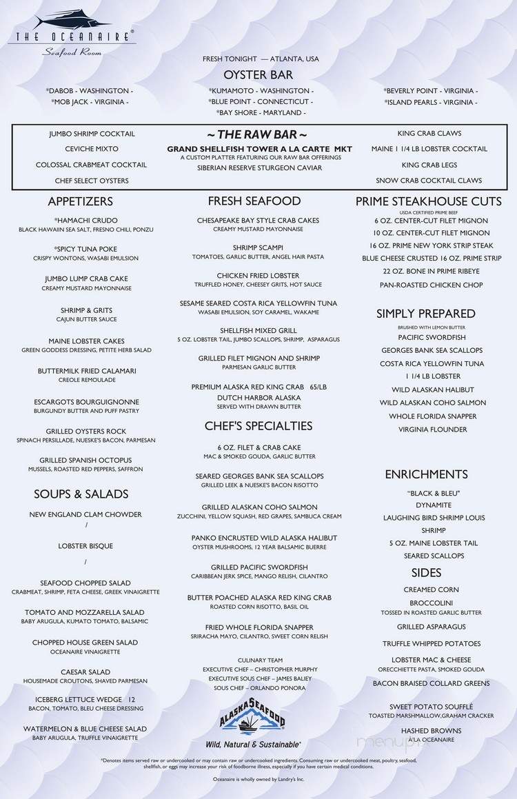 The Oceanaire Seafood Room - Atlanta - Atlanta, GA menu_pic