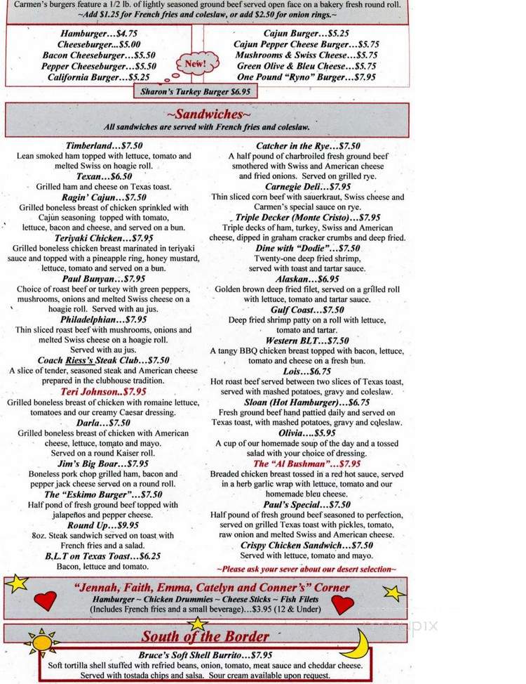 Carmens Dry Dock West - Cloquet, MN menu_pic