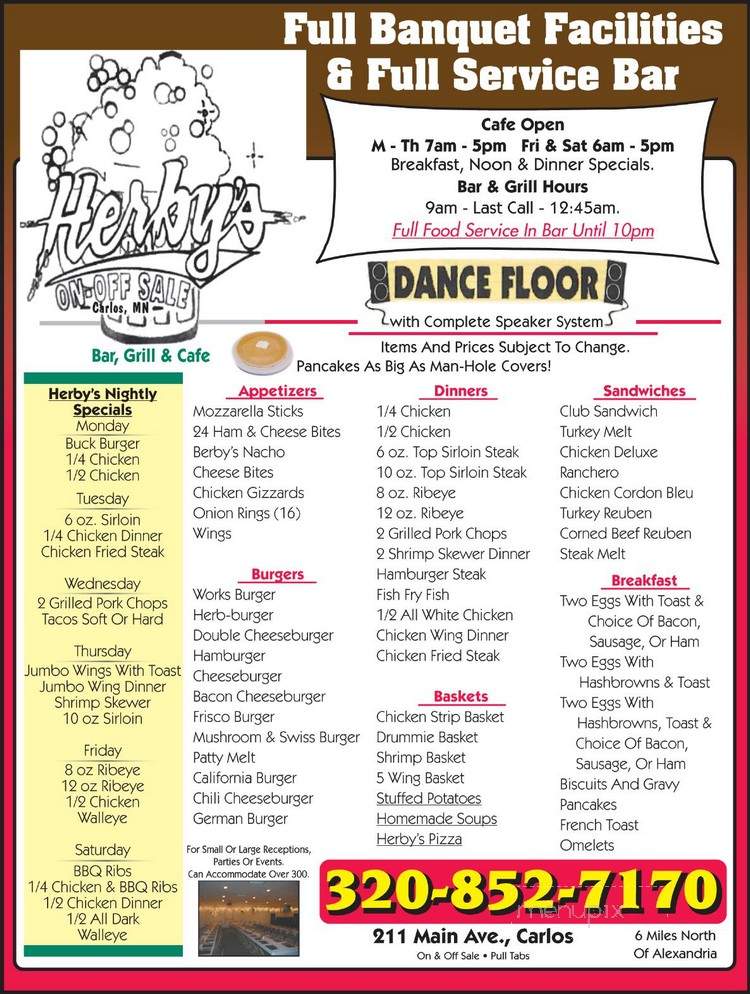 Herby's Bar Grill & Cafe - Carlos, MN menu_pic
