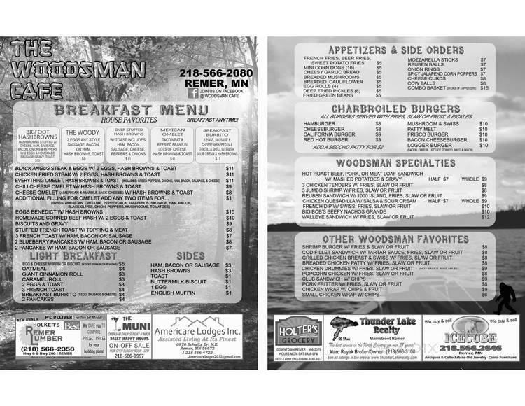 Woodsman Inn - Remer, MN menu_pic