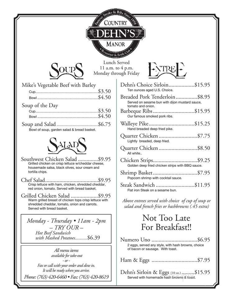 Dehn's Country Manor - Maple Grove, MN menu_pic