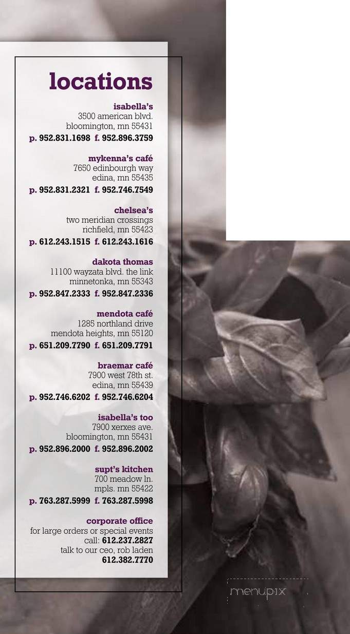 Isabella's Cafe - Bloomington, MN menu_pic
