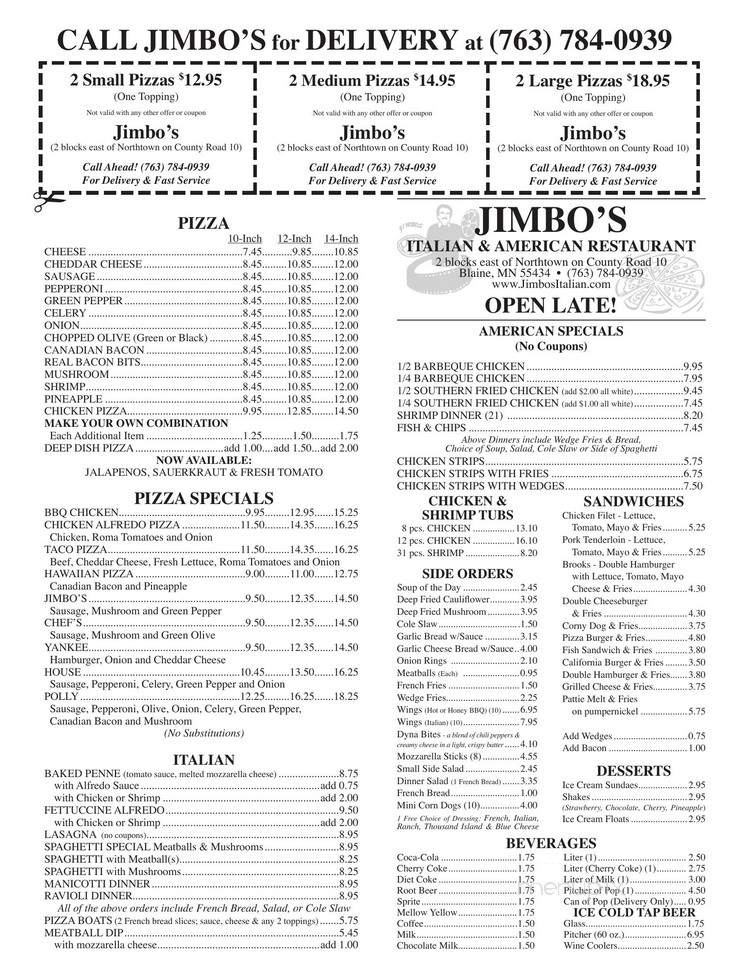Jimbo's Italian American - Blaine, MN menu_pic