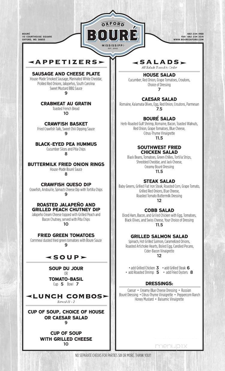 Boure' - Oxford, MS menu_pic