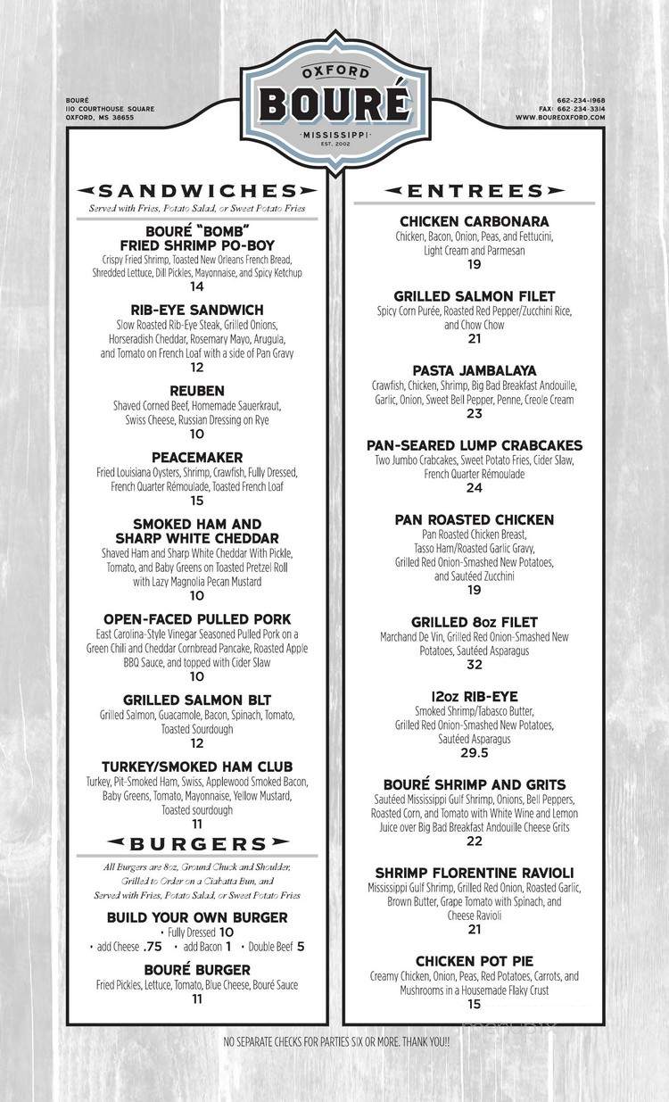 Boure' - Oxford, MS menu_pic