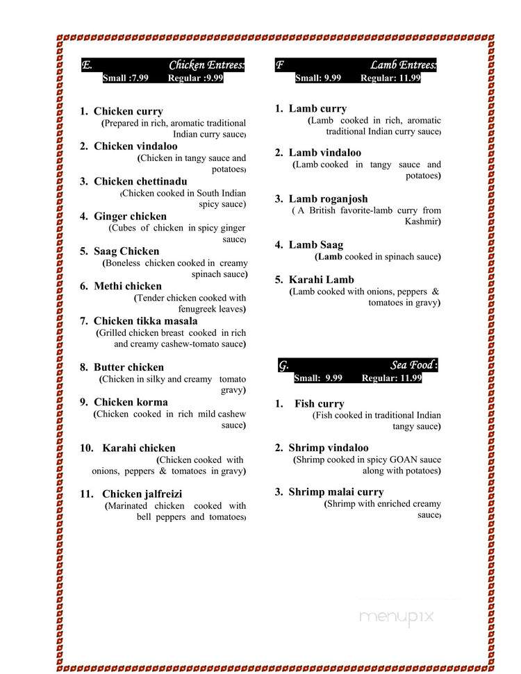 Maharaja Indian Cuisine - Oxford, MS menu_pic
