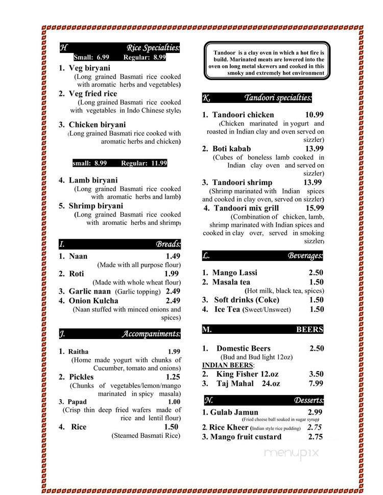 Maharaja Indian Cuisine - Oxford, MS menu_pic