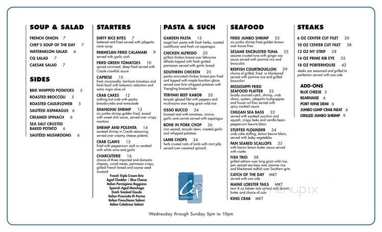 Captain's Quarters - Biloxi, MS menu_pic