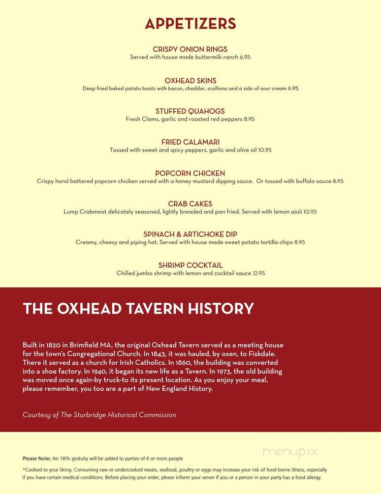 Oxhead Tavern - Sturbridge, MA menu_pic