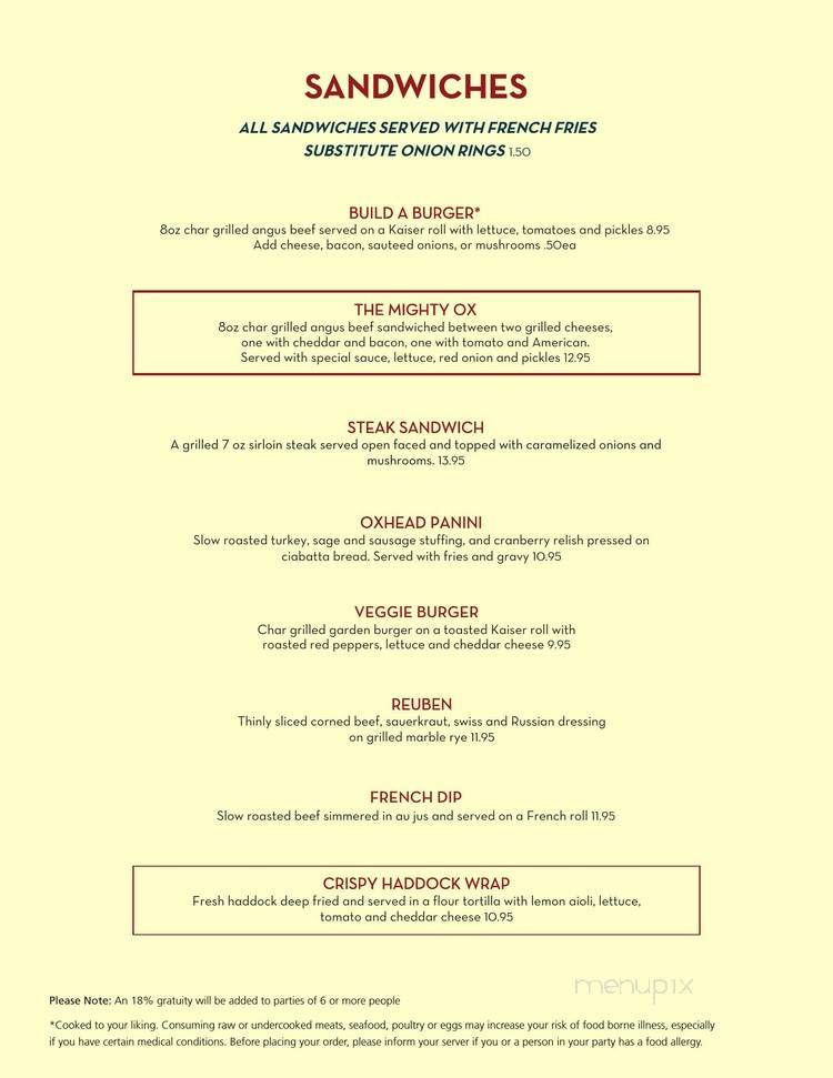 Oxhead Tavern - Sturbridge, MA menu_pic
