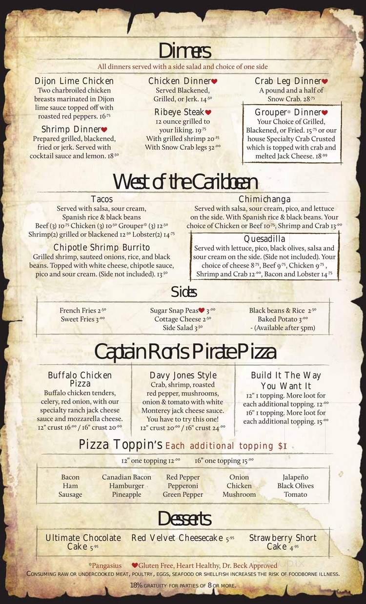 Captain Ron's Bar & Grill - Sunrise Beach, MO menu_pic