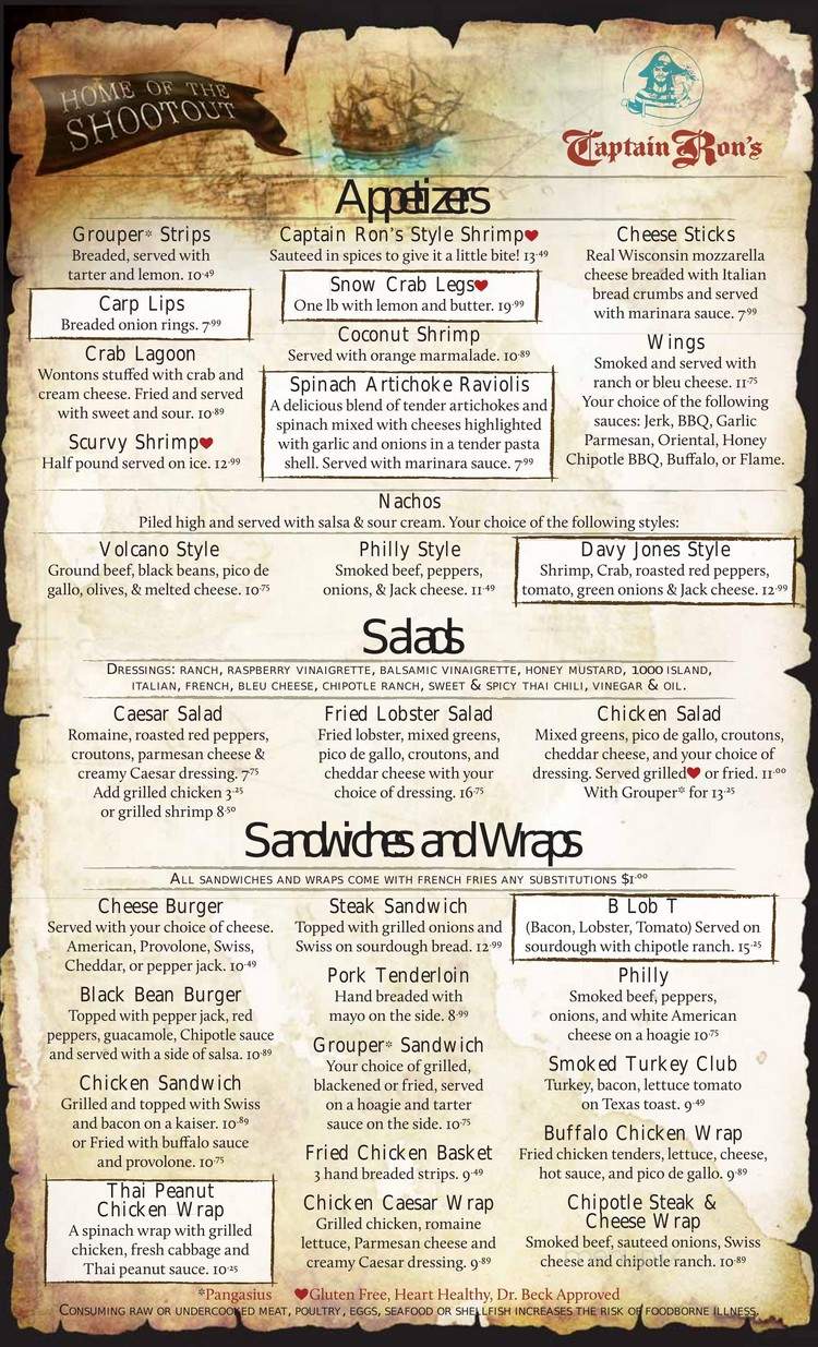 Captain Ron's Bar & Grill - Sunrise Beach, MO menu_pic