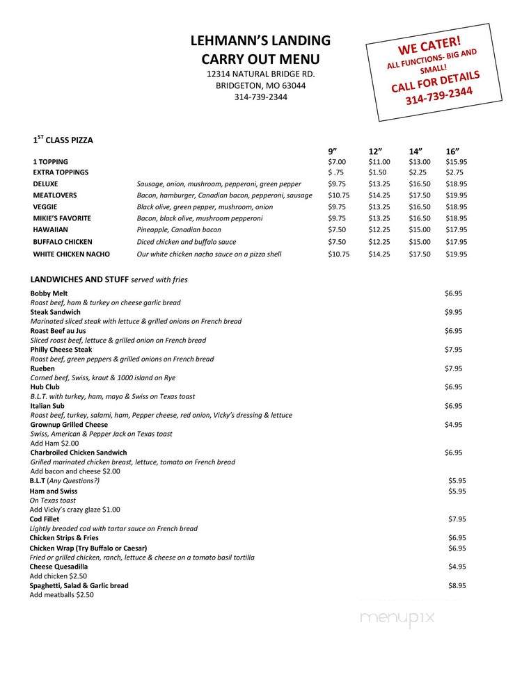 Lehmann's Landing - Bridgeton, MO menu_pic