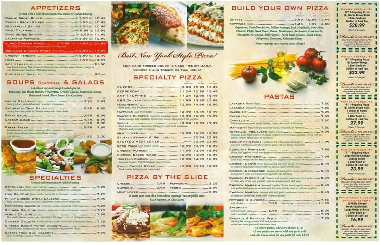 Dantes Pizza & Pasta - Dallas, TX menu_pic