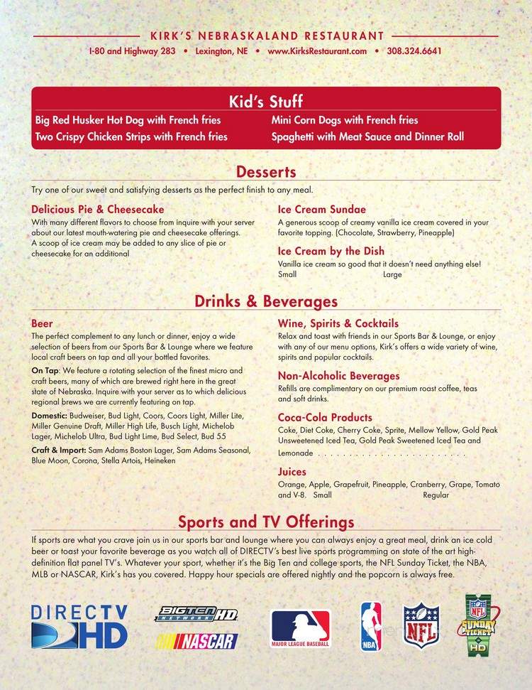 Kirk's Nebraskaland Restaurant - Lexington, NE menu_pic