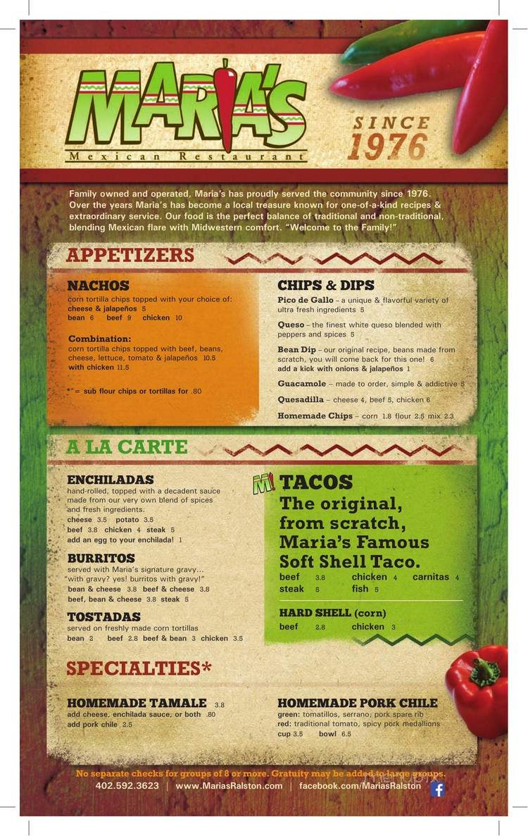 Maria's Mexican Restaurant - Ralston, NE menu_pic