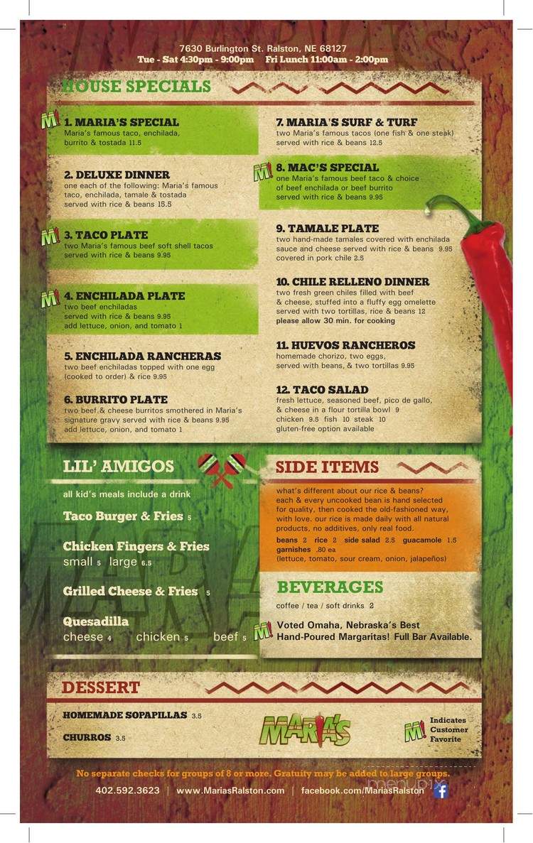 Maria's Mexican Restaurant - Ralston, NE menu_pic