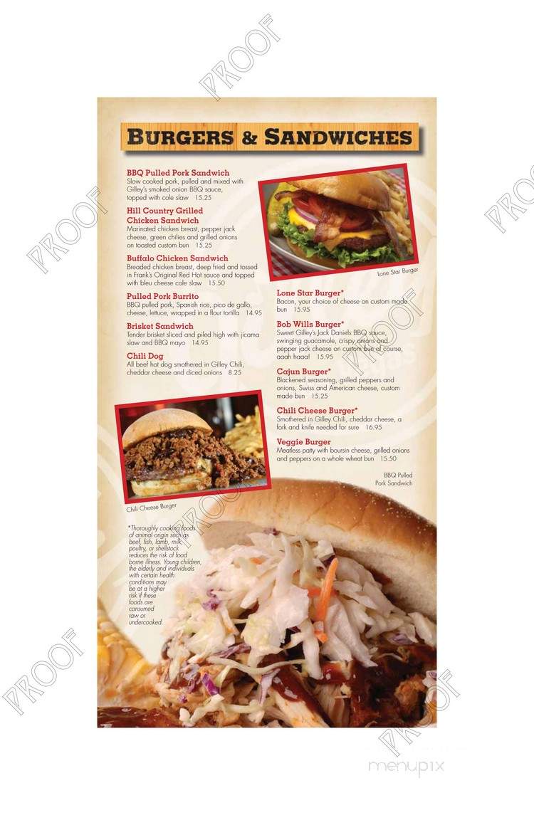 Gilley's Dancehall Saloon - Las Vegas, NV menu_pic