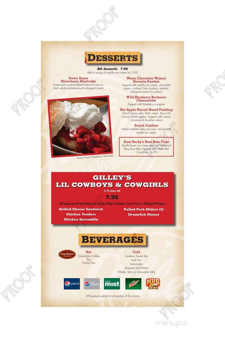 Gilley's Dancehall Saloon - Las Vegas, NV menu_pic