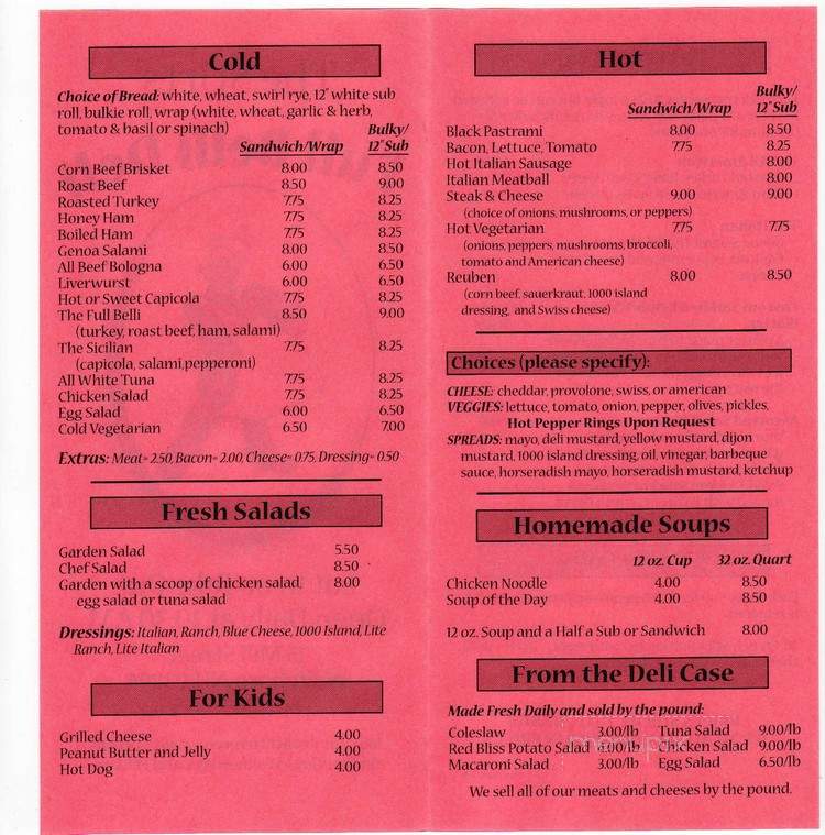 Full Belli Deli - Wolfeboro, NH menu_pic