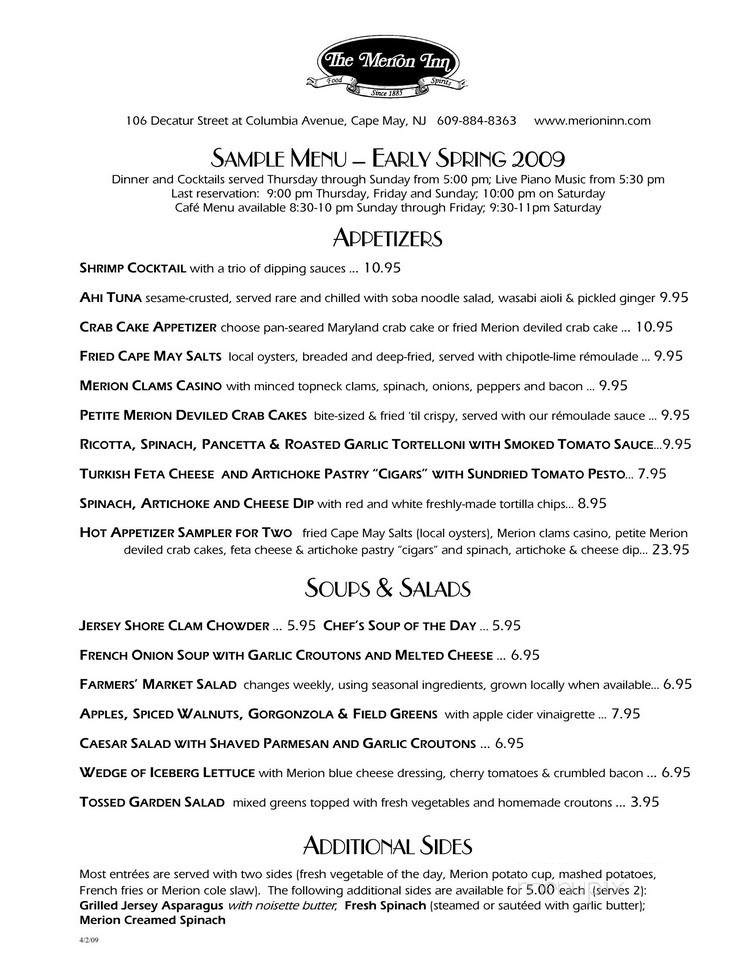 Merion Inn - Cape May, NJ menu_pic
