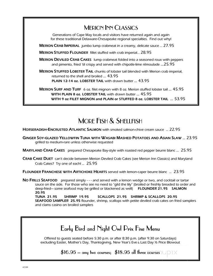 Merion Inn - Cape May, NJ menu_pic