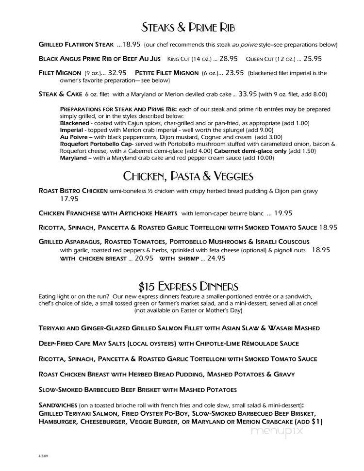 Merion Inn - Cape May, NJ menu_pic