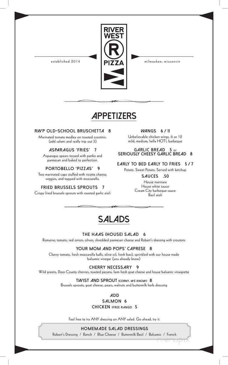 Riverwest Pizza - Milwaukee, WI menu_pic
