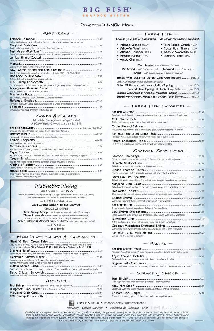 Big Fish Seafood Bistro - Princeton, NJ menu_pic