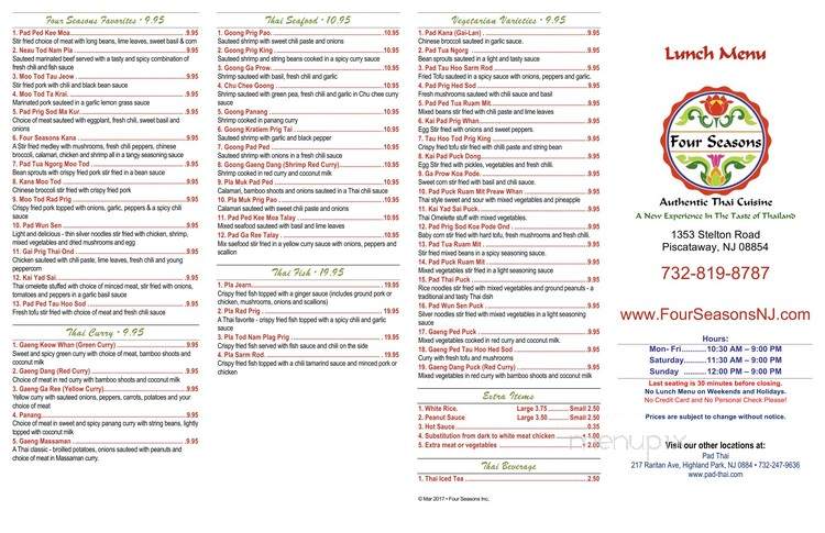 Four Season Thai Cuisine - Piscataway, NJ menu_pic